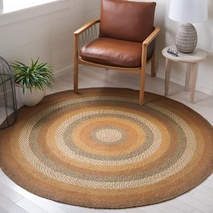 Braided Ivory Green Doormat 3 ft. x 5 ft. Border Striped Oval Area Rug