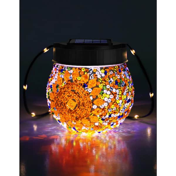 4.3'' Orange Mosaic Solar Light Outdoor 6 Pack, Waterproof Glass Globe Solar Hanging Lanterns, Patio Decor for Yard Tree