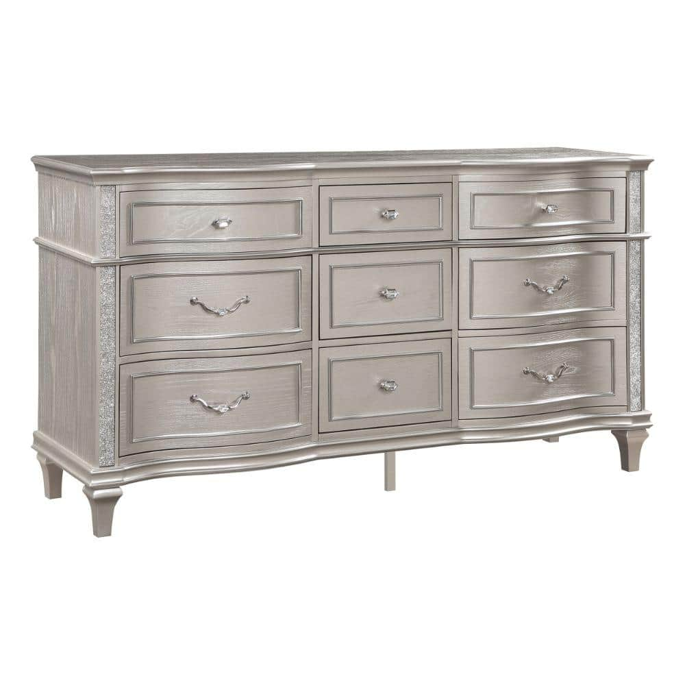 Benjara 20 In. Silver And Gray 9-Drawer Wooden Dresser Without Mirror ...