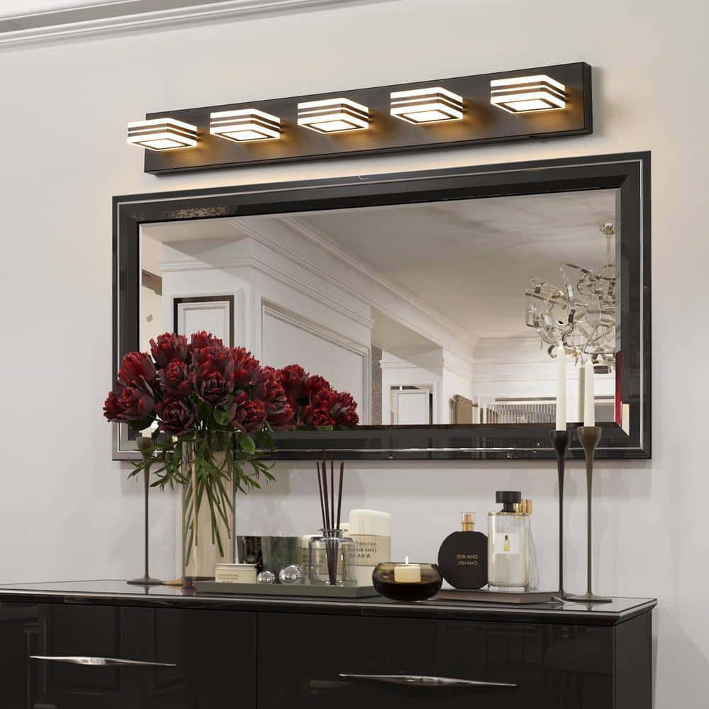 34 in. 5-Light Black Dimmable LED Vanity Light price history on PriceWatchPro