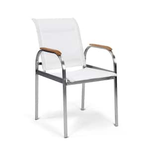 Aruba Stainless Steel Outdoor Dining Chairs with White Vinyl Fabric (Set of 2)