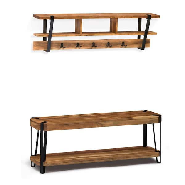 Alaterre Furniture 48 in. Ryegate Natural Bench with Coat Hook Shelf Set