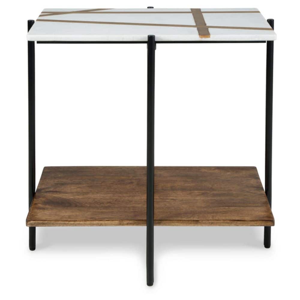 Braxmore Rectangular Black and White Marble Wood Accent Table