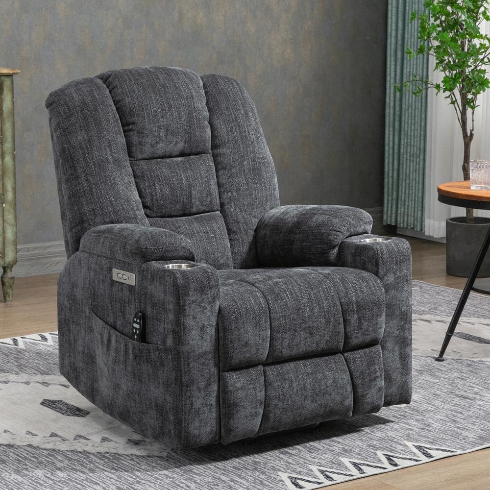 22 Seat Width 145° High Back Gray Chenille Massage Chair, 8-Point Vibra