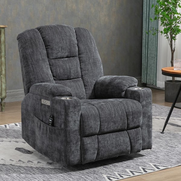 Unbranded 22" Seat Width 145° High Back Gray Chenille Massage Chair, 8-Point Vibration, 3-Modes, Timer, USB, 2-Cup Holders
