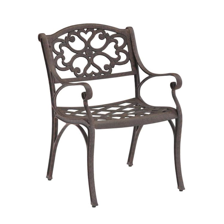 HOMESTYLES Sanibel Rust Bronze Stationary Cast Aluminum Outdoor Dining Arm Chair (2-Pack)