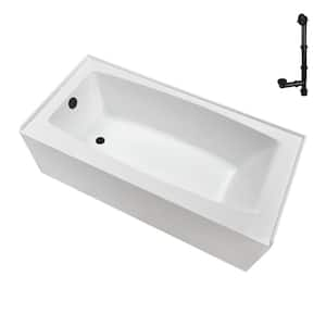 60 in. x 30 in. Soaking Acrylic Alcove Bathtub with Left Drain in Glossy White, External Drain in Matte Black