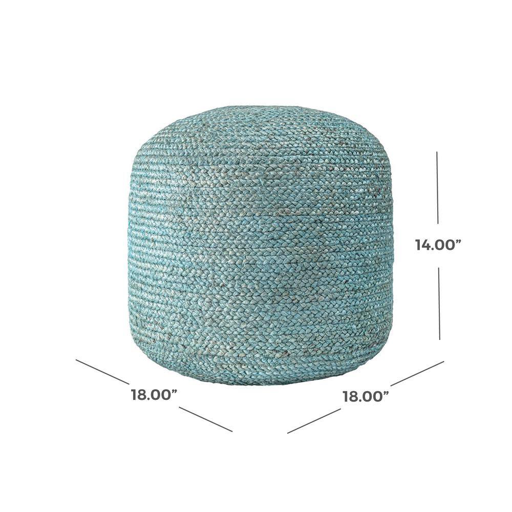 Green 18" Round Jute Pouf Ottoman