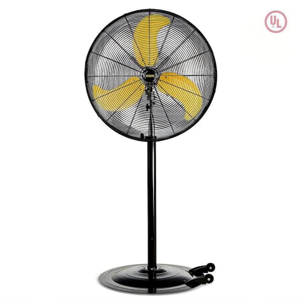 30 in. High Velocity 3-speed Industrial Pedestal Fan in Yellow, 80° Oscillating, Powerful Motor, 8300 CFM, UL Certified