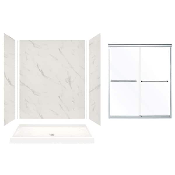 Transolid Expressions 32 in. x 60 in. x 72 in. Center Drain Alcove Shower Kit with Door in Bianca and Silver Hardware
