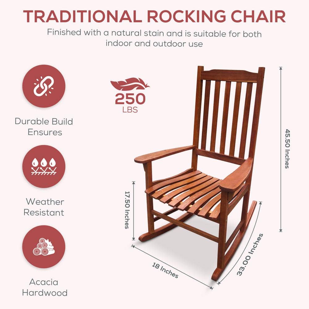 Natural Stained Acacia Wood Traditional Rocking Chair