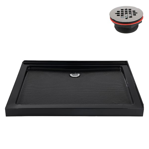 42 in. x 36 in. Corner Acrylic Shower Pan Base in Glossy Black with Left Drain Included