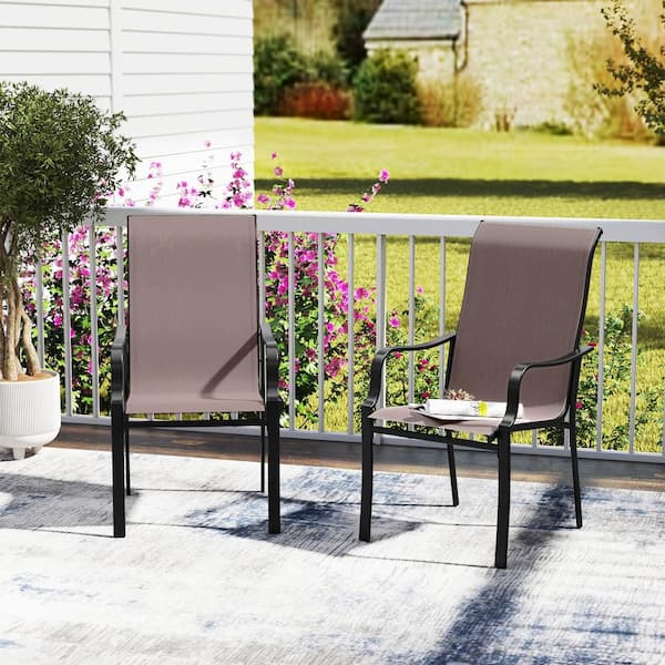 Set of 2 Patio Dining Chairs with Wide Seat and Heavy Duty Metal Frame Brown