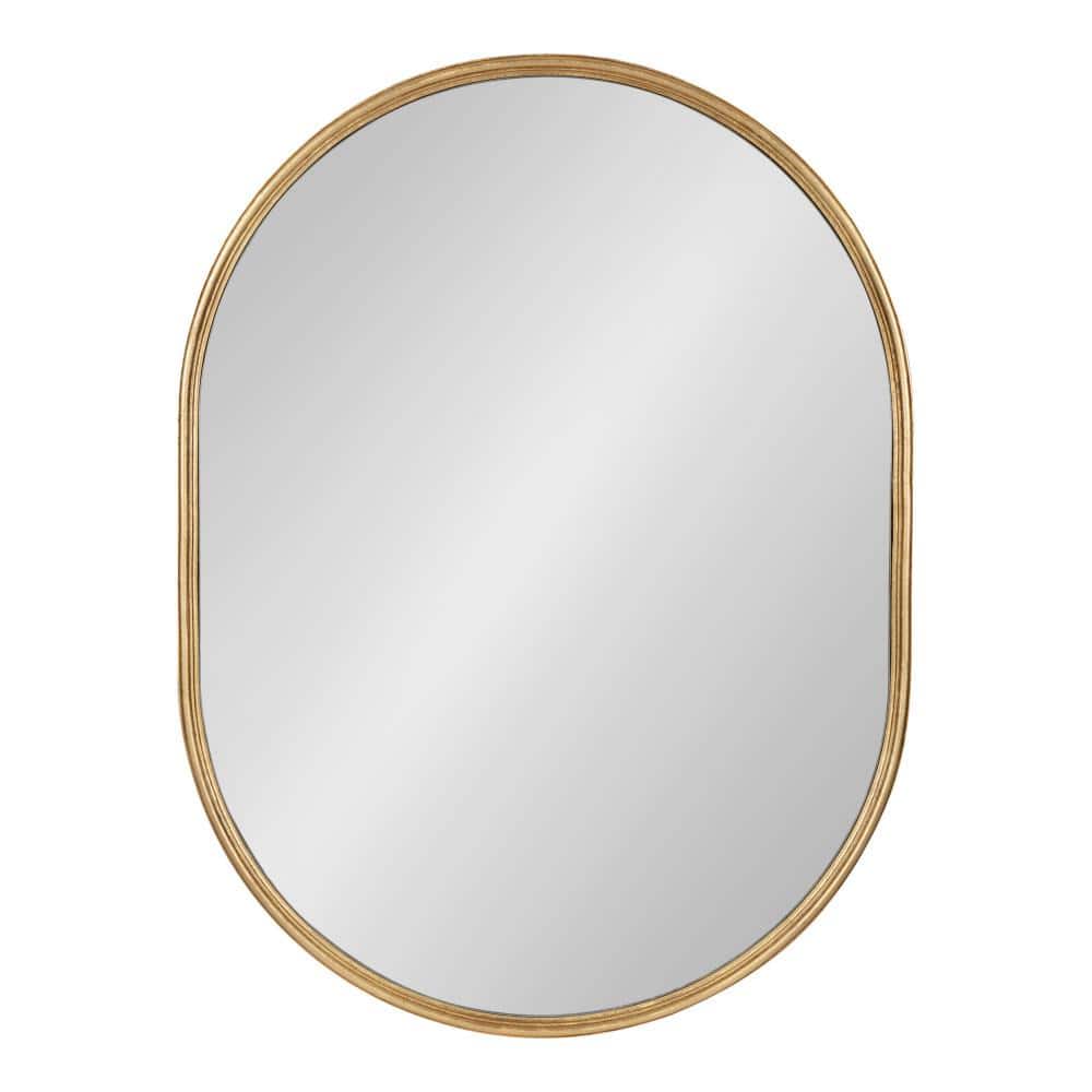 Mid-Century Gold Leaf Hand-Finished Oval Wood Vanity Mirror