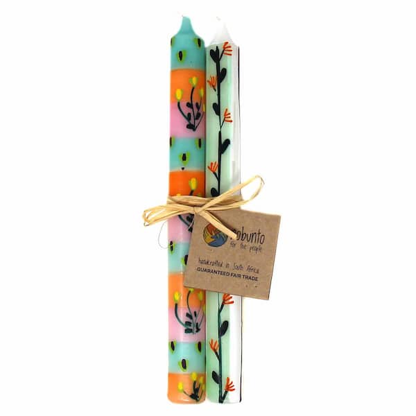 Global Crafts Unscented Multi-Colored Imbali Design Hand-Painted Dinner Candles (Set of 2)