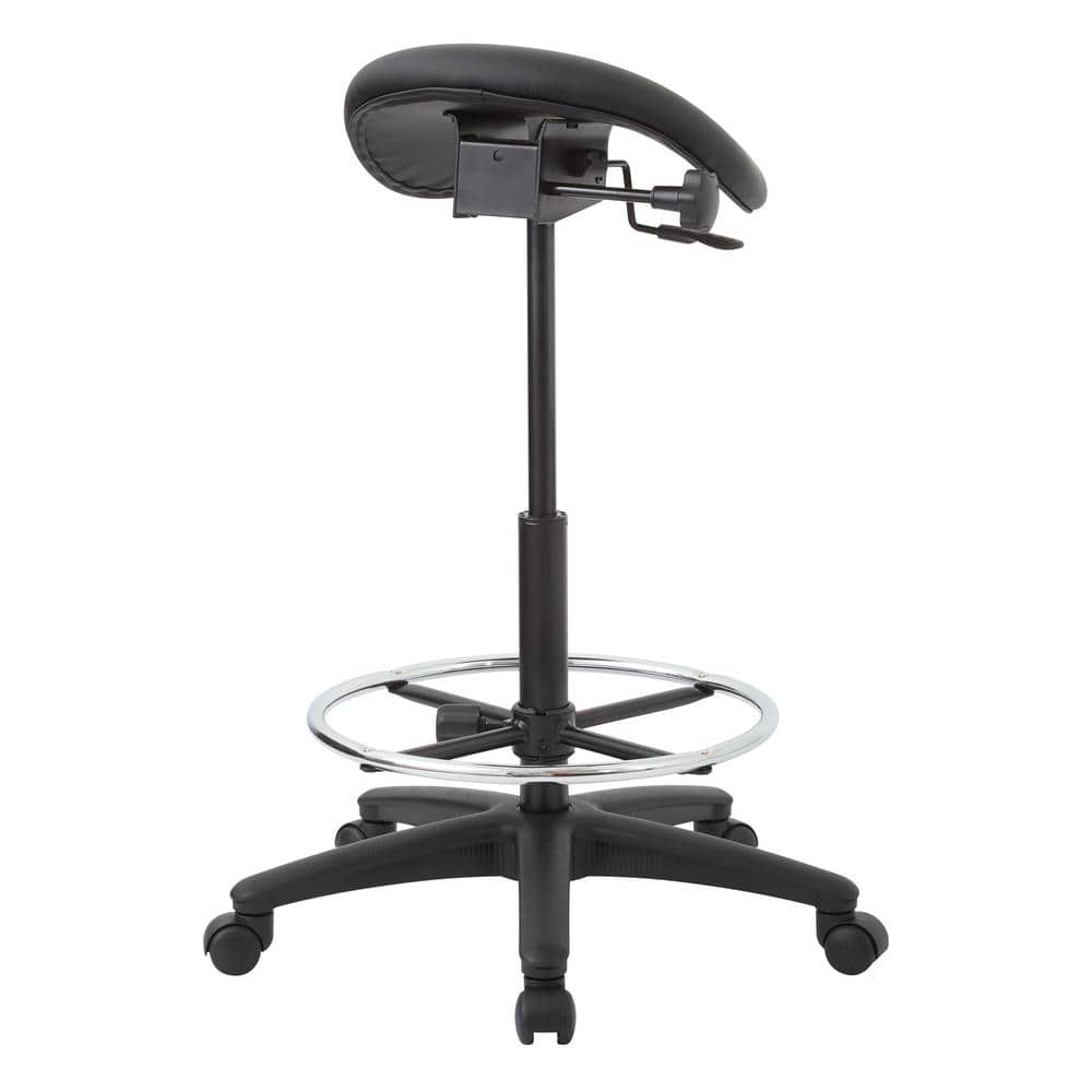 Dillon Black Leather and Vinyl Swivel Drafting Stool with Metal Base