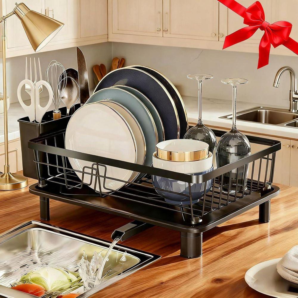 Lynzavix Black Space-Saving Dish Rack for Kitchen Counter with