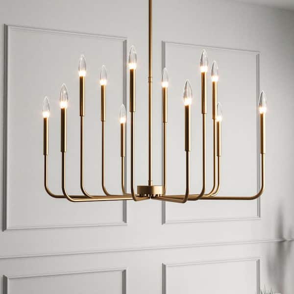 12-Light 40 in. Brass Iron Traditional Candle Dimmable Chandeliers Dining Kitchen Ceiling Lights Foyer Bedroom Lighting