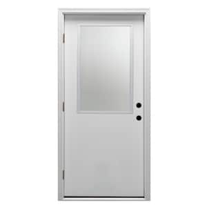 36 in. x 80 in. Classic Right-Hand Outswing 1/2 Lite Clear Primed Steel Prehung Front Door with Brickmould