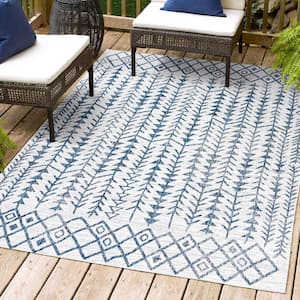 Tokay Bohemian Ivory/Blue 3 ft. x 5 ft. Geometric Indoor/Outdoor Area Rug