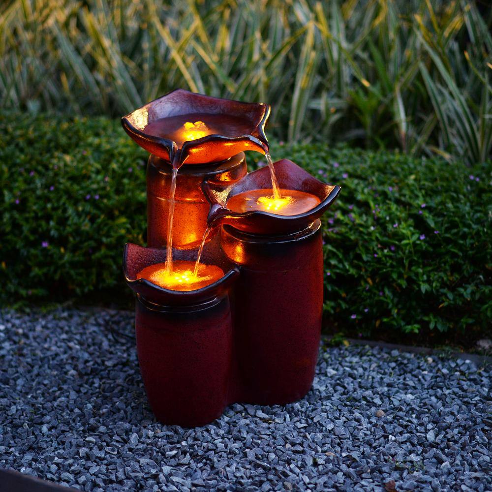 Gradient Red Polyresin 3-Tier Floor Fountain with LED Lights