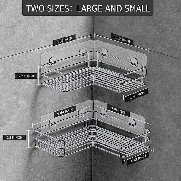 Cubilan Wall Mount Adhesive Stainless Steel Corner Shower Caddy Shelf  Basket Rack with Hooks in Black (2-Pack) HD-C7D - The Home Depot