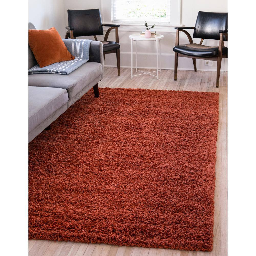 Rectangular 8' x 10' Red Synthetic Shag Area Rug