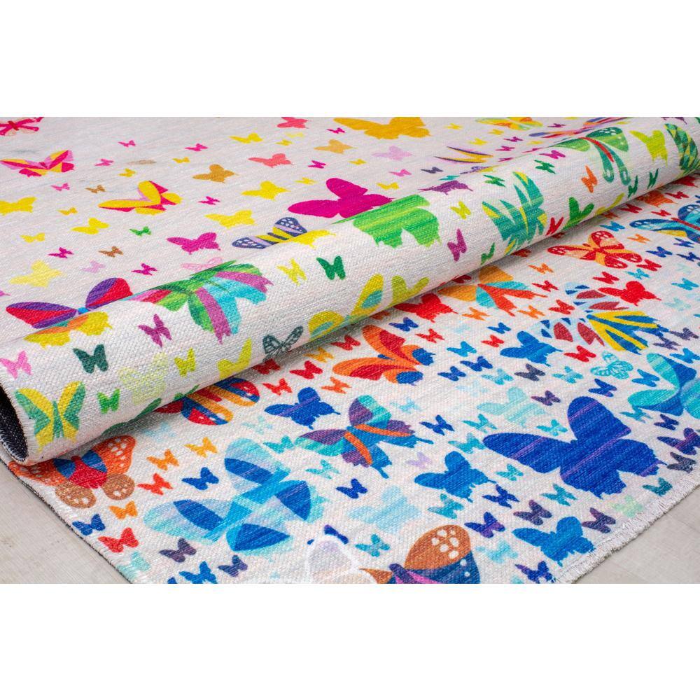 Multicolor Butterfly Pattern Rectangular Synthetic Area Rug
