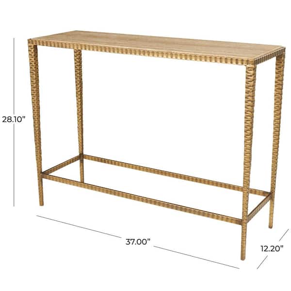 37 in. Gold Rectangle Marble Console Table with Gold Metal Legs