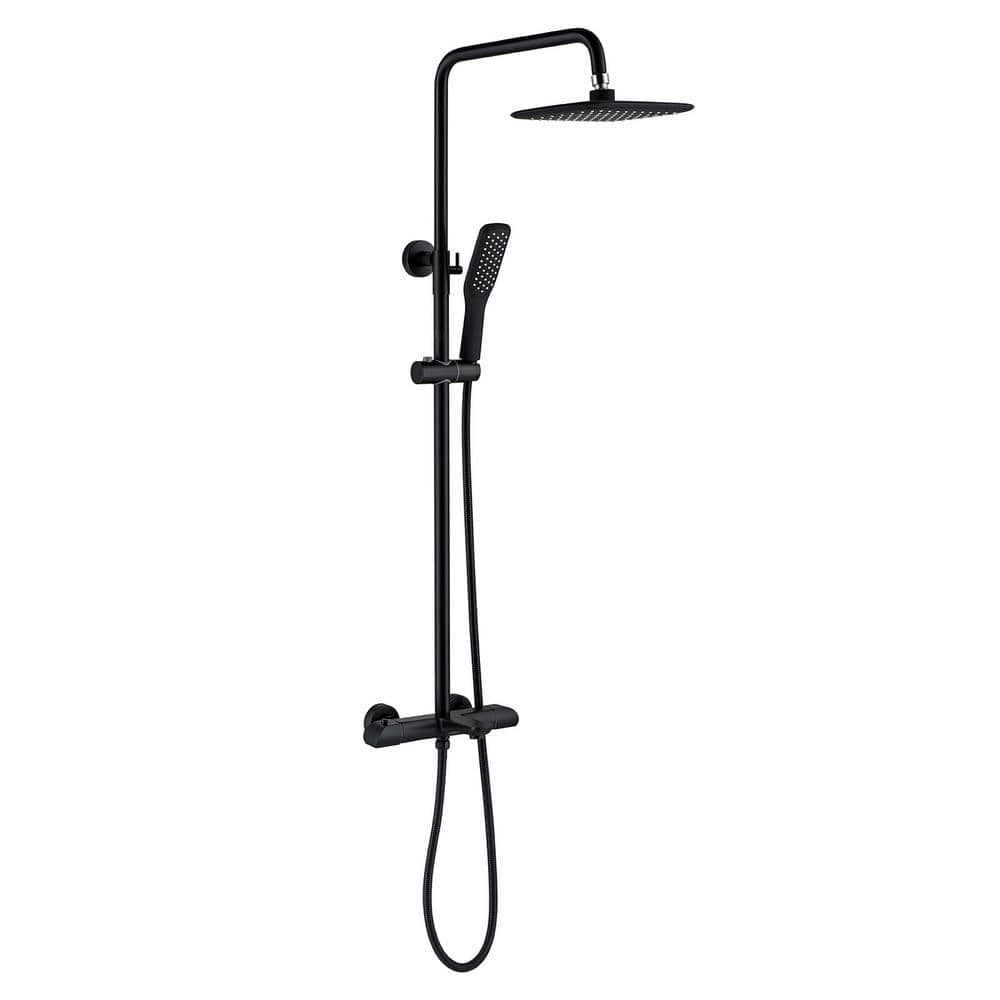 Modern Wall Bar Shower Kit 1-Spray 10 in. Square Rain Shower Head with Hand Shower in Matt Black (Valve Included) price history on PriceWatchPro