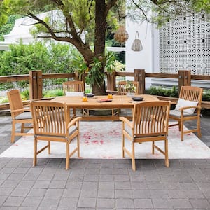 Cambridge Casual Rowlette 7 Piece Teak Wood Outdoor Dining Set with Beige Cushion