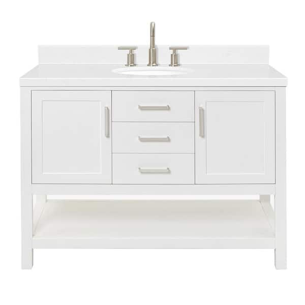 Bayhill 48.25 in. W x 22 in. D x 36 in. H Single Sink Freestanding Bath Vanity in White with Man-Made Stone Top