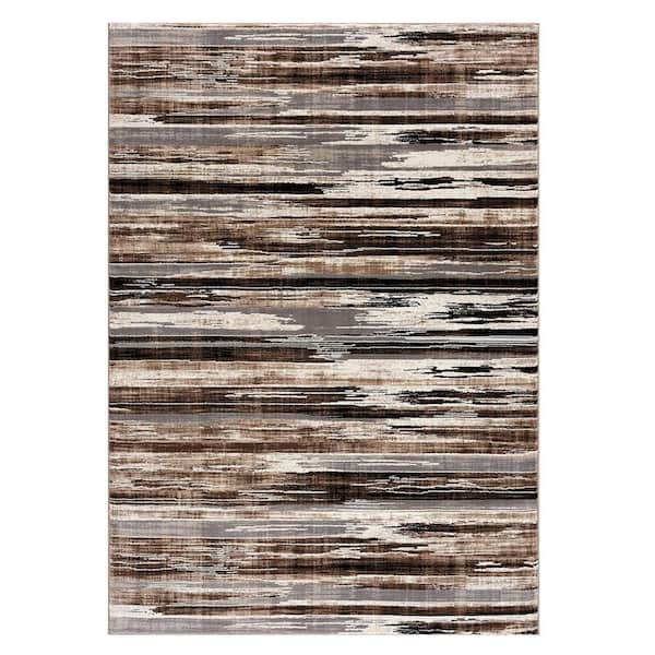 2 ft. x 3 ft. Brown Ivory and Tan Abstract Washable Non Skid Area Rug