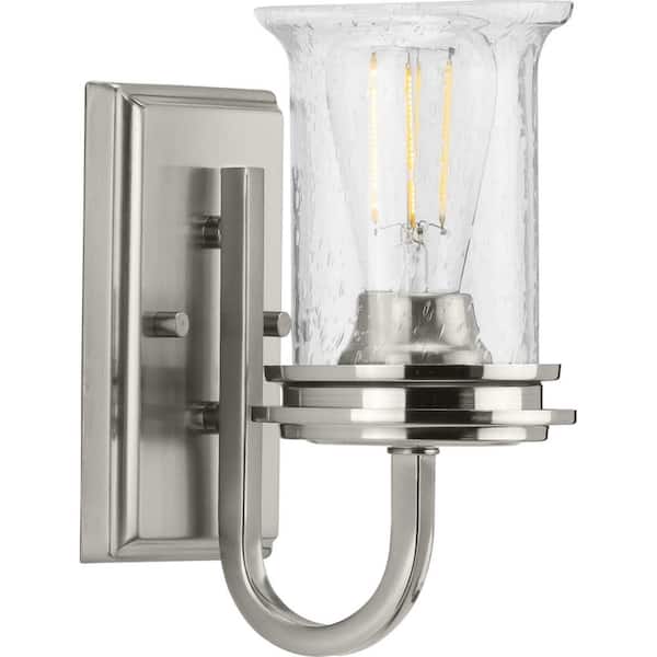 Progress Lighting Winslett Collection 1-Light Brushed Nickel Clear Seeded Glass Coastal Bath Vanity Light