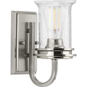 Winslett Collection 1-Light Brushed Nickel Clear Seeded Glass Coastal Bath Vanity Light