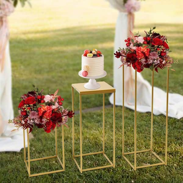 31.5 in. H x 9.8 in. W x 9.8 in. D Outdoor 3 Sizes Gold Metal Wedding Floor  Standing Flower Stand Party Decor (6-Pieces)