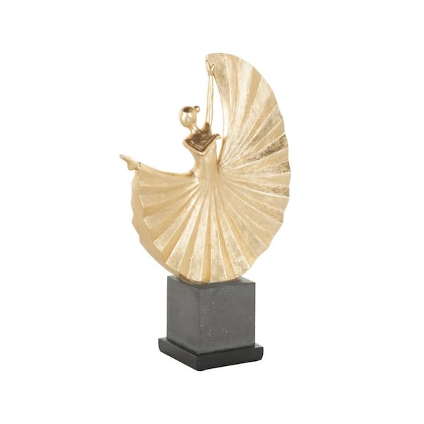 Litton Lane 17 in. Gold Polystone Ballet Dancer Sculpture with Elevated Black Base