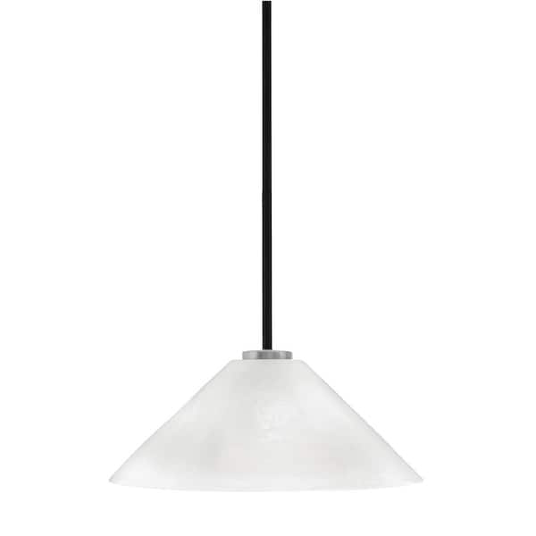 Unbranded Elonia 100-Watt 1 Light Matte Black & Graphite Stem Mini Pendant Light with 16 in. White Marble Glass Shade