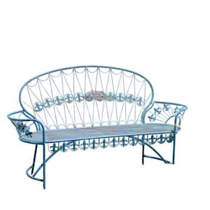 64 in. 2-Seater Antique Blue Metal Outdoor Bench