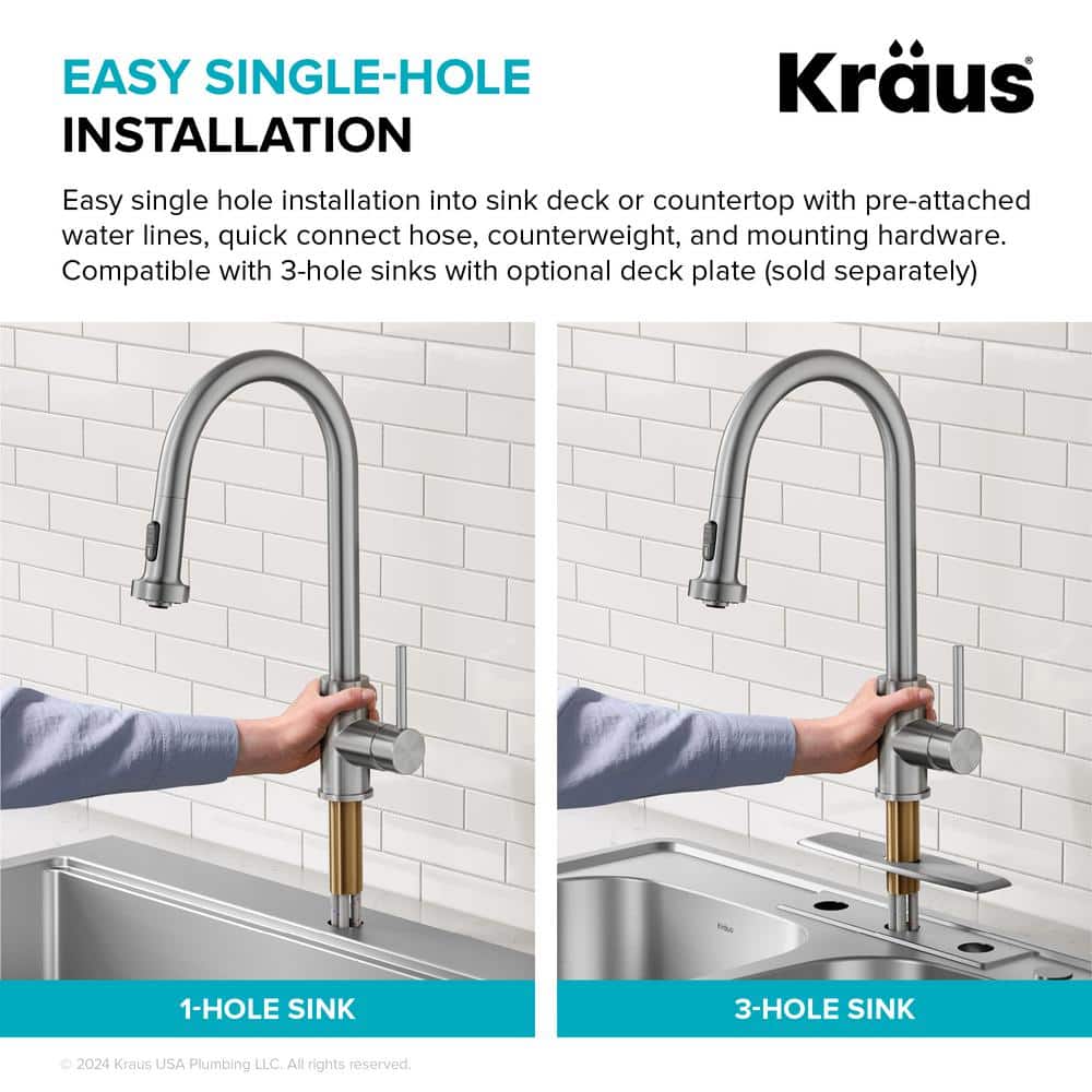 Brushed Brass Pull Down Kitchen Faucet with Spray