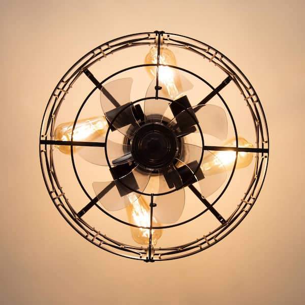 16.5 in. Indoor Matte Black Caged Ceiling Fan with Metal Light Kit and Remote Control Included