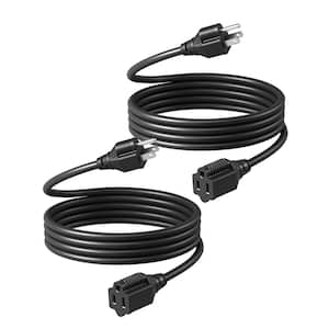 Heavy-Duty 6 ft. 16/3 SJTW Outdoor Extension Cord with 3-Prong Outlets, Waterproof, 2-Pack, Black