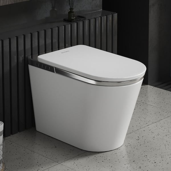 L-D Elongated Smart Toilet 1.34 GPF in Silver Seat with Auto Open/Close, Auto Flush and Heated Seat