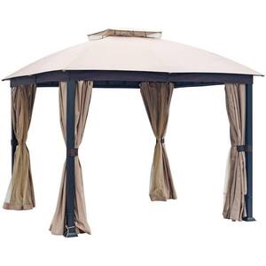 10 ft. x 10 ft. Softtop Metal Gazebo with Mosquito Net & Sunshade Curtains, Sturdy Heavy Duty Double Roof Canopy