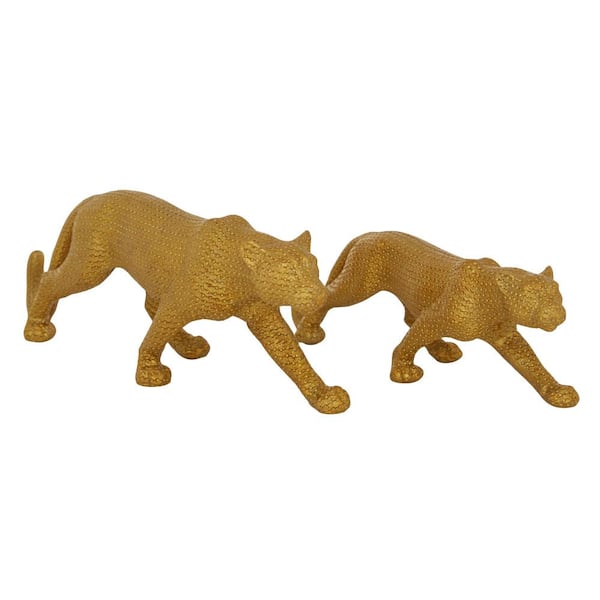 Litton Lane Gold Polystone Leopard Sculpture (Set of 2)