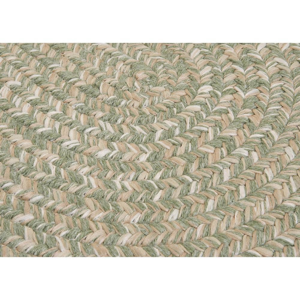 Green and Beige Oval Braided Wool Blend Runner Rug