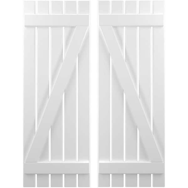Ekena Millwork 19-1/2 in. W x 33 in. H Americraft 5-Board Exterior Real Wood Spaced Board and Batten Shutters with Z-Bar in White