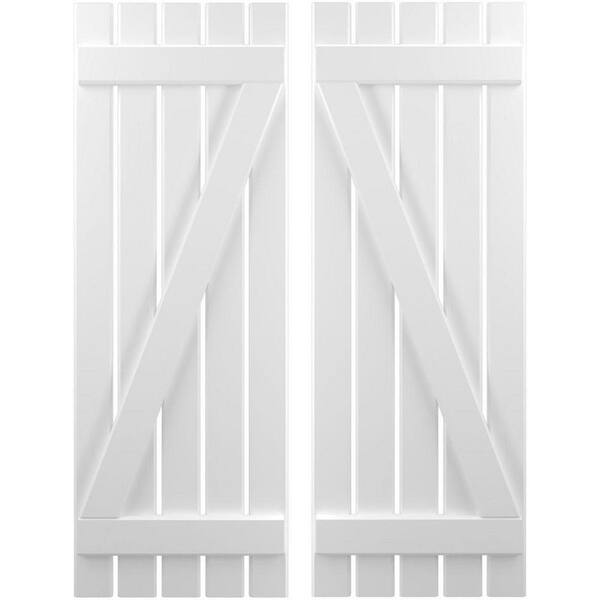 Ekena Millwork 19-1/2 in. W x 35 in. H Americraft 5 Board Exterior Real Wood Spaced Board and Batten Shutters w/Z-Bar White