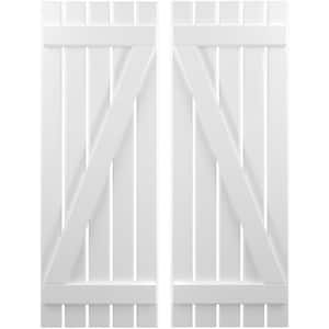 19-1/2 in. W x 36 in. H Americraft 5 Board Exterior Real Wood Spaced Board and Batten Shutters w/Z-Bar White