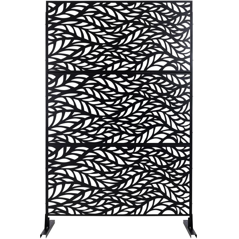 76 in. H x 48 in. W Black Outdoor Steel Privacy Screen Freestanding Decorat